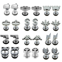 Plugs Fake Earrings - Famous Symbols with black rubber O ring - Pair of 2 pieces Fake Plugs Earrings - Surgical Steel 316L  - Quality Tested by Sheffield Assay Office in England.