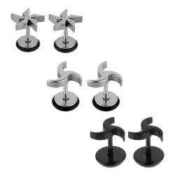 Plugs Fake Windmill with black rubber O ring - Pair of 2 pieces Fake Plugs Earrings - Various Designs  - Quality Tested by Sheffield Assay Office in England.