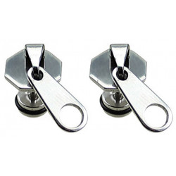 Fake Plugs Earrings - Zipper Design  with black rubber O ring - Pair of 2 pieces Fake Plugs Earrings - Surgical Steel 316L  - Quality Tested by Sheffield Assay Office in England.