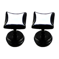 Black Fake Plugs Earrings - Square  with black rubber O ring - Pair of 2 pieces Fake Plugs Earrings - Surgical Steel 316L  - Quality Tested by Sheffield Assay Office in England.