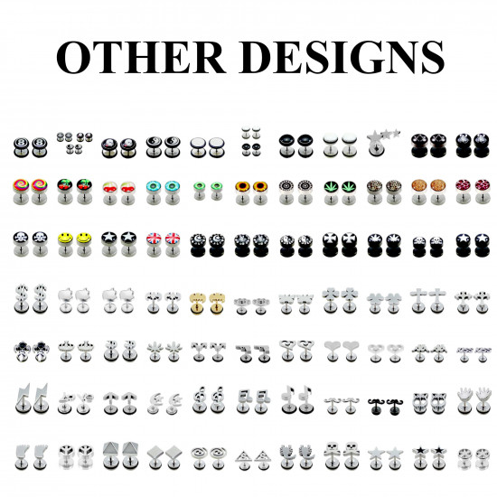 Black Fake Plugs - Pair Of (2 Pieces) Surgical Steel 316L  - with Famous Logos -Ganja, Skull, Star Size 8MM - Quality Tested by Sheffield Assay Office in England.