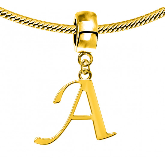 Gold Plated Initials Plain Charm for  Pandora Bracelets - Letters A to Z