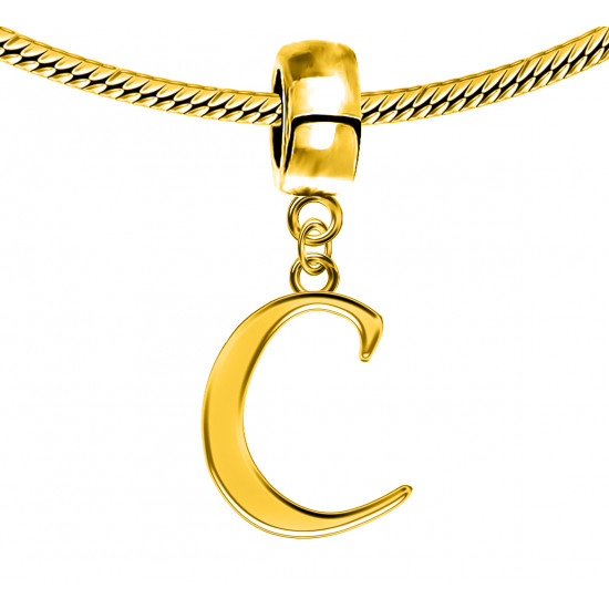 Gold Plated Initials Plain Charm for  Pandora Bracelets - Letters A to Z