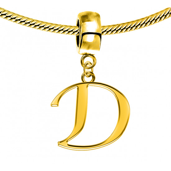 Gold Plated Initials Plain Charm for  Pandora Bracelets - Letters A to Z