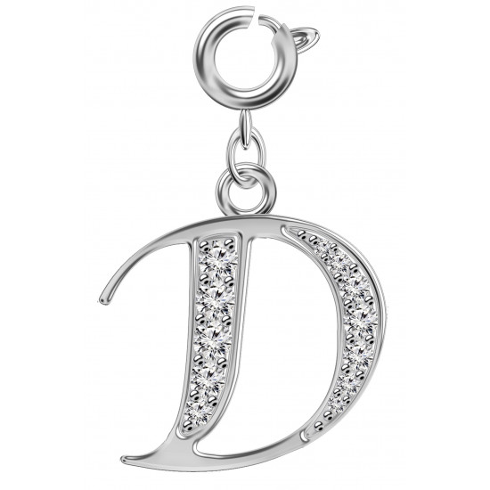 Silver Initials Charm with CZ  Crystals - Round Spring Clasp