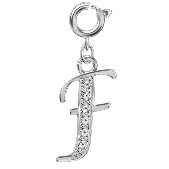 Silver Initials Charm with CZ  Crystals - Round Spring Clasp
