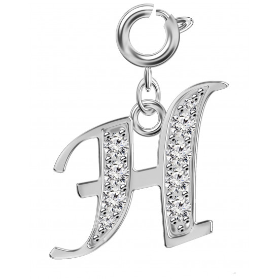 Silver Initials Charm with CZ  Crystals - Round Spring Clasp