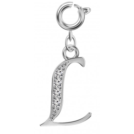 Silver Initials Charm with CZ  Crystals - Round Spring Clasp