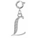Silver Initials Charm with CZ  Crystals - Round Spring Clasp