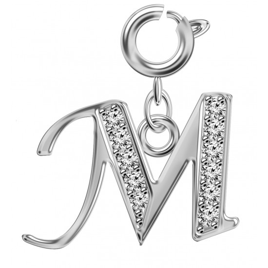 Silver Initials Charm with CZ  Crystals - Round Spring Clasp