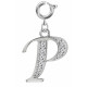 Silver Initials Charm with CZ  Crystals - Round Spring Clasp