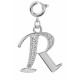 Silver Initials Charm with CZ  Crystals - Round Spring Clasp