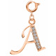 Silver Initials Charm with CZ  Crystals, Rose Gold Plated - Round Spring Clasp