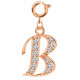Silver Initials Charm with CZ  Crystals, Rose Gold Plated - Round Spring Clasp