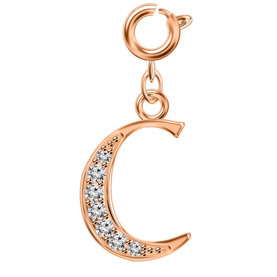 Silver Initials Charm with CZ  Crystals, Rose Gold Plated - Round Spring Clasp