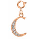 Silver Initials Charm with CZ  Crystals, Rose Gold Plated - Round Spring Clasp