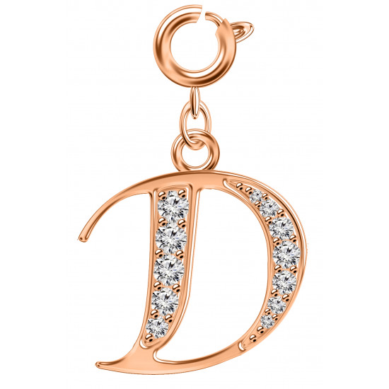 Silver Initials Charm with CZ  Crystals, Rose Gold Plated - Round Spring Clasp