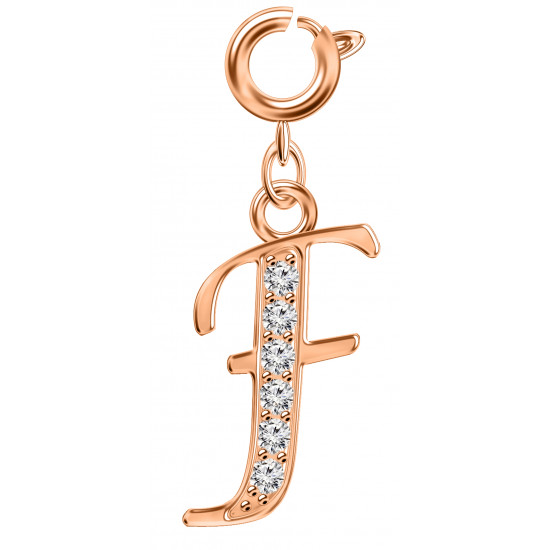 Silver Initials Charm with CZ  Crystals, Rose Gold Plated - Round Spring Clasp