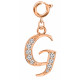 Silver Initials Charm with CZ  Crystals, Rose Gold Plated - Round Spring Clasp