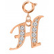 Silver Initials Charm with CZ  Crystals, Rose Gold Plated - Round Spring Clasp