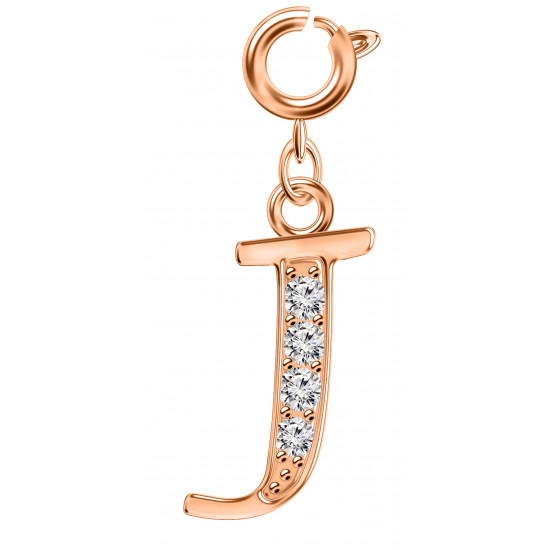 Silver Initials Charm with CZ  Crystals, Rose Gold Plated - Round Spring Clasp