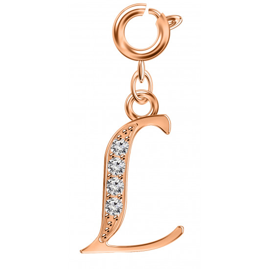 Silver Initials Charm with CZ  Crystals, Rose Gold Plated - Round Spring Clasp