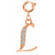 Silver Initials Charm with CZ  Crystals, Rose Gold Plated - Round Spring Clasp