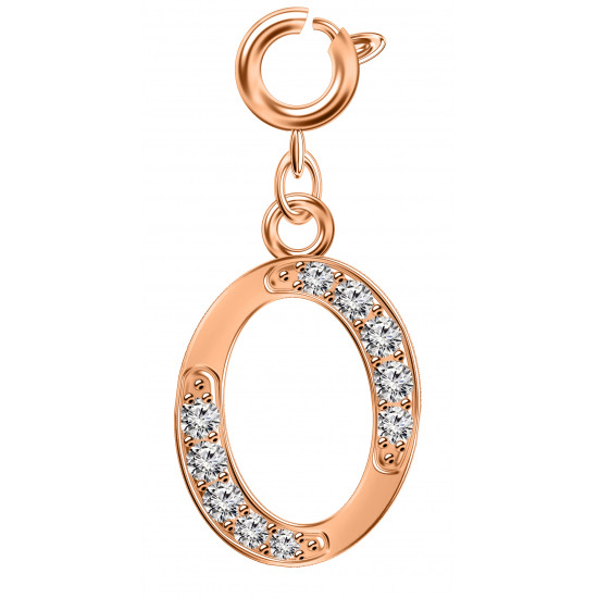 Silver Initials Charm with CZ  Crystals, Rose Gold Plated - Round Spring Clasp