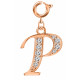 Silver Initials Charm with CZ  Crystals, Rose Gold Plated - Round Spring Clasp
