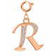 Silver Initials Charm with CZ  Crystals, Rose Gold Plated - Round Spring Clasp