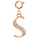 Silver Initials Charm with CZ  Crystals, Rose Gold Plated - Round Spring Clasp