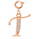 Silver Initials Charm with CZ  Crystals, Rose Gold Plated - Round Spring Clasp