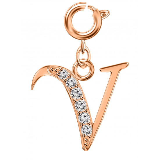 Silver Initials Charm with CZ  Crystals, Rose Gold Plated - Round Spring Clasp