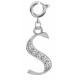 Silver Initials Charm with CZ  Crystals - Round Spring Clasp