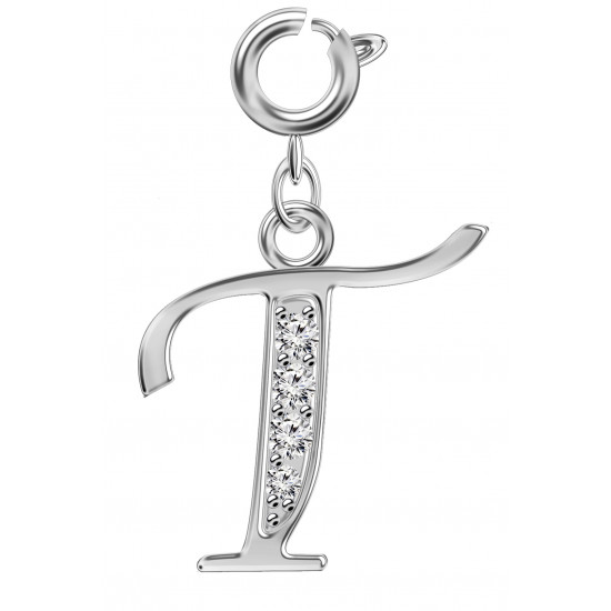 Silver Initials Charm with CZ  Crystals - Round Spring Clasp