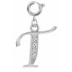 Silver Initials Charm with CZ  Crystals - Round Spring Clasp