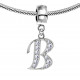 Bracelet compatible Silver Initial Charm with CZ  Crystals - Fits all European Bracelets - Letters A to Z