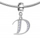 Bracelet compatible Silver Initial Charm with CZ  Crystals - Fits all European Bracelets - Letters A to Z