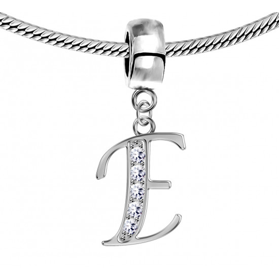 Bracelet compatible Silver Initial Charm with CZ  Crystals - Fits all European Bracelets - Letters A to Z
