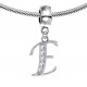 Bracelet compatible Silver Initial Charm with CZ  Crystals - Fits all European Bracelets - Letters A to Z