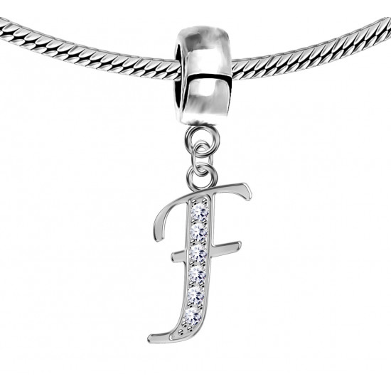 Bracelet compatible Silver Initial Charm with CZ  Crystals - Fits all European Bracelets - Letters A to Z