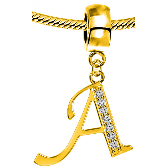 Silver Initials Gold Plated Charm - Fits all European Bracelets - Letters A to Z