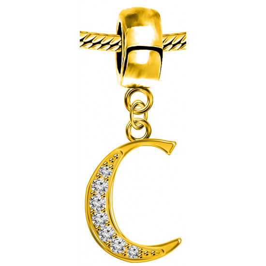Silver Initials Gold Plated Charm - Fits all European Bracelets - Letters A to Z