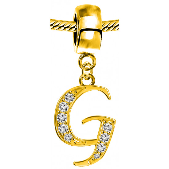 Silver Initials Gold Plated Charm - Fits all European Bracelets - Letters A to Z