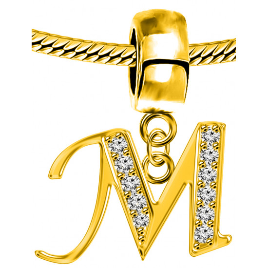 Silver Initials Gold Plated Charm - Fits all European Bracelets - Letters A to Z