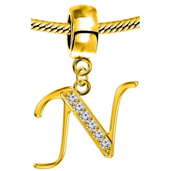 Silver Initials Gold Plated Charm - Fits all European Bracelets - Letters A to Z