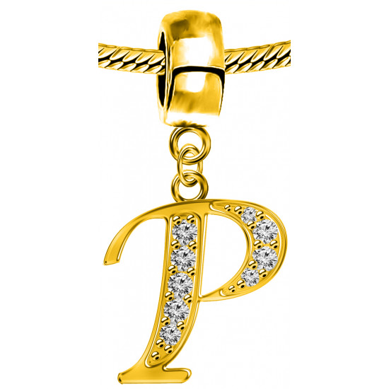 Silver Initials Gold Plated Charm - Fits all European Bracelets - Letters A to Z