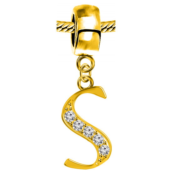 Silver Initials Gold Plated Charm - Fits all European Bracelets - Letters A to Z