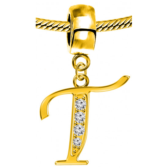 Silver Initials Gold Plated Charm - Fits all European Bracelets - Letters A to Z