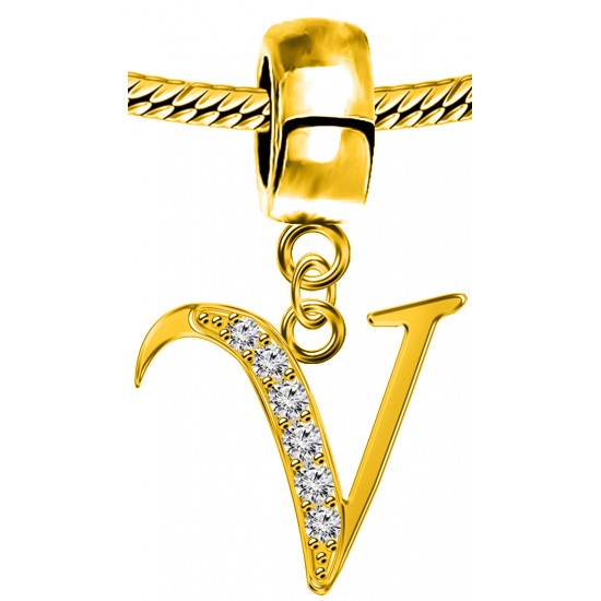 Silver Initials Gold Plated Charm - Fits all European Bracelets - Letters A to Z